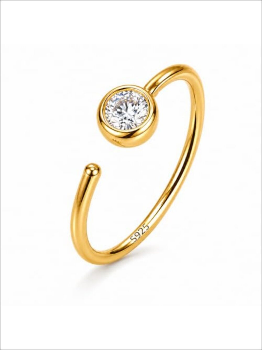 Small Thin Gold Plated Sterling Silver Nose Ring Hoop with CZ